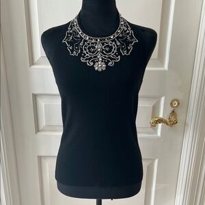 Black Sleeveless Top with Embellished Neckline